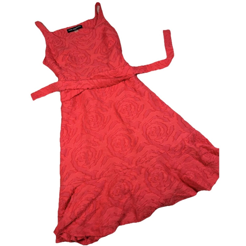 Karl Lagerfeld‎ Paris Dress Womens 4 Pink Floral Fit & Flare Belted Sundress